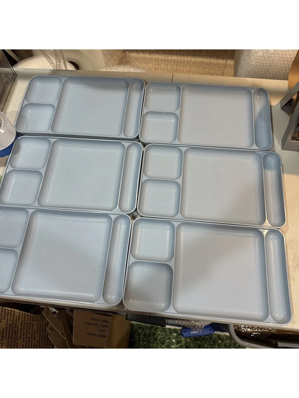 Vtg Set Of 6 Tupperware Cafeteria Divided Trays Potluck TV 1535
